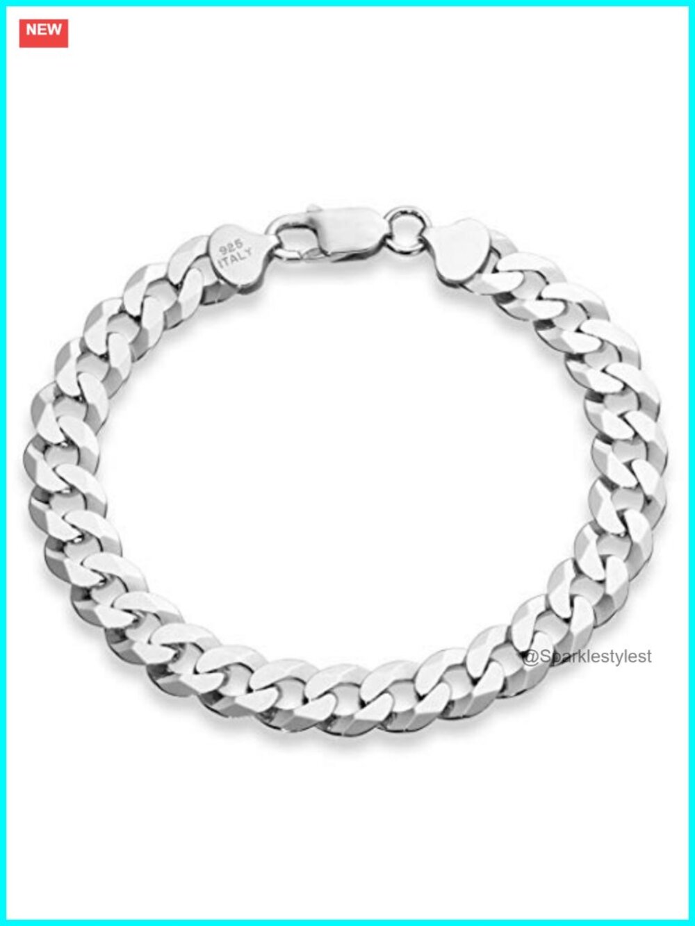 Italian 925 Sterling Silver 9mm Cuban Link Chain Bracelet Men